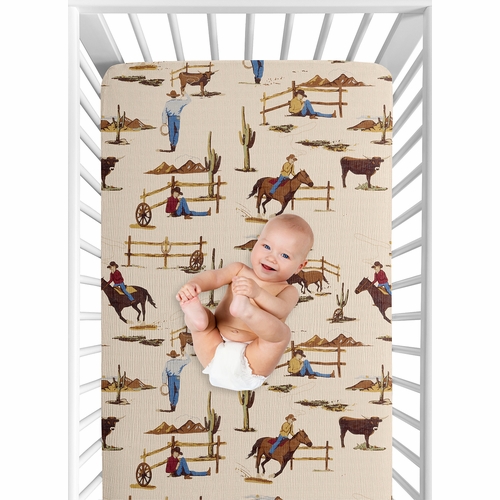Wild West Cowboy Collection 100% Cotton Muslin Crib Sheet - alt image 5