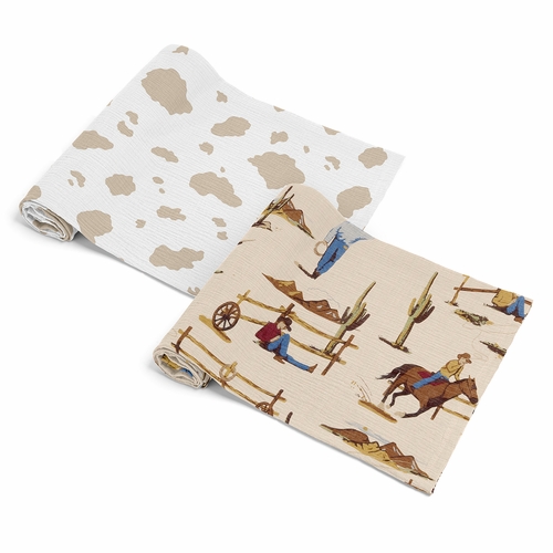 Wild West Cowboy Collection 2 Pack 100% Cotton Muslin Baby Swaddle Receiving Blankets