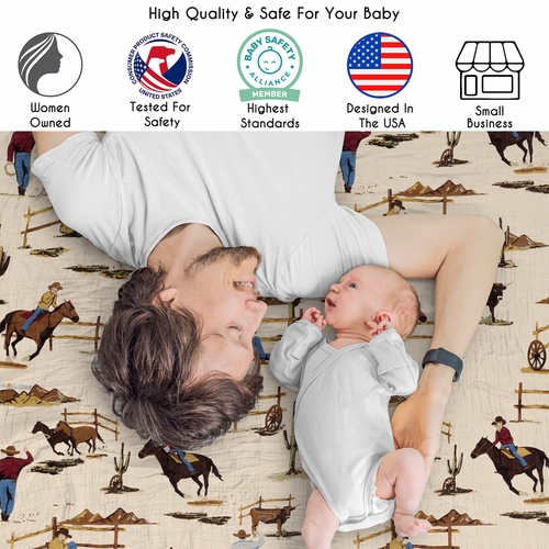Wild West Cowboy Collection 2 Pack 100% Cotton Muslin Baby Swaddle Receiving Blankets - alt image 1