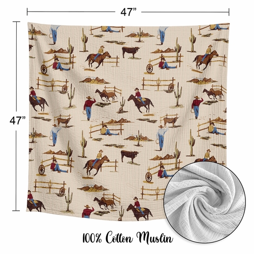 Wild West Cowboy Collection 2 Pack 100% Cotton Muslin Baby Swaddle Receiving Blankets - alt image 3