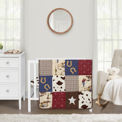 Wild West Cowboy Collection 3 Piece Mini Crib Bedding Set