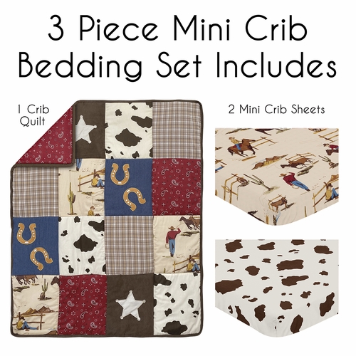 Wild West Cowboy Collection 3 Piece Mini Crib Bedding Set - alt image 1