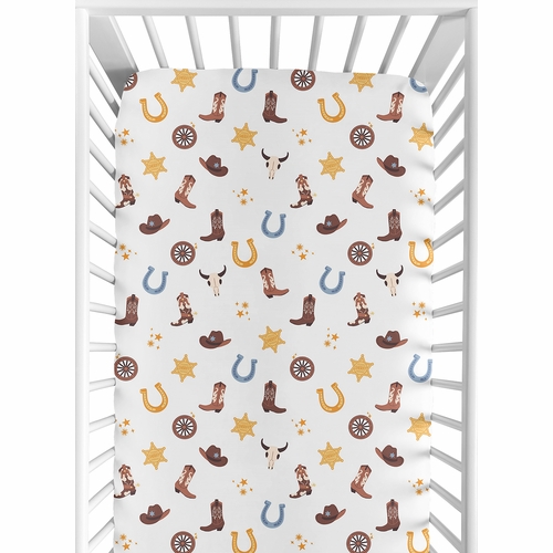 Wild West Cowboy Collection Crib Sheet - Blue Western Print