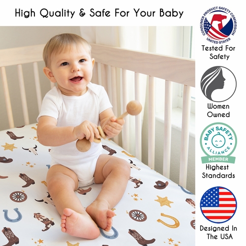 Wild West Cowboy Collection Crib Sheet - Blue Western Print - alt image 2