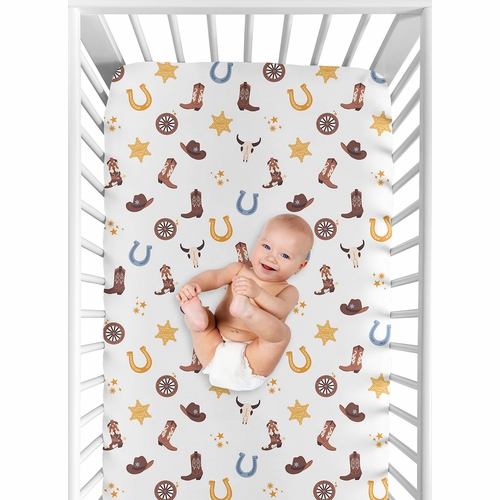 Wild West Cowboy Collection Crib Sheet - Blue Western Print - alt image 5