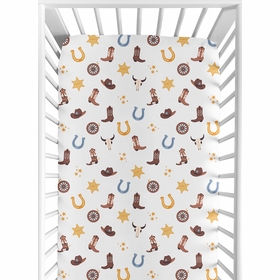 Wild West Cowboy Collection Crib Sheet - Blue Western Print