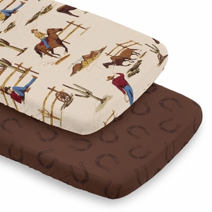 Wild West Cowboy Collection - Horseshoe Print 2 Pack Baby Bassinet Fitted Sheets