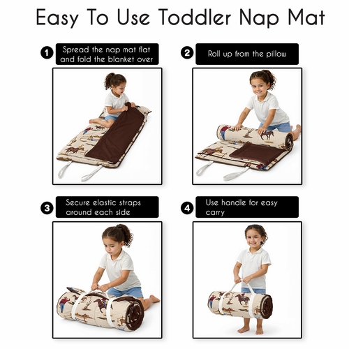 Wild West Cowboy Collection Lightweight Toddler Nap Mat with Pillow - alt image 3