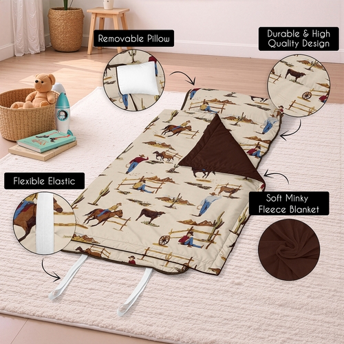 Wild West Cowboy Collection Lightweight Toddler Nap Mat with Pillow - alt image 5