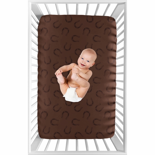 Wild West Cowboy Collection Mini Crib Sheet - Horseshoe Print - alt image 2