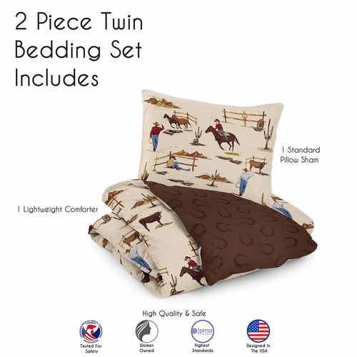 Wild West Cowboy Collection Twin Bedding - Horseshoe Print - alt image 4