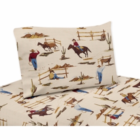 Wild West Cowboy Queen Sheet Set - Horse Print