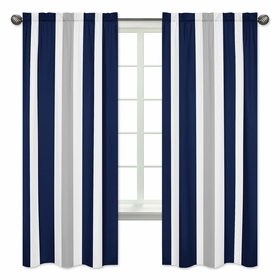 Window Panels for Stripe Navy and Gray Collection - Set of 2