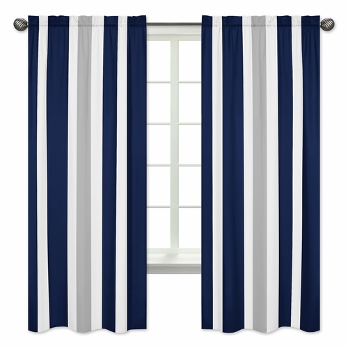 Window Panels for Stripe Navy and Gray Collection - Set of 2