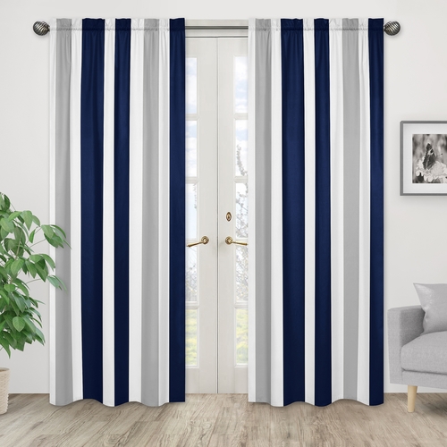 Window Panels for Stripe Navy and Gray Collection - Set of 2 - alt image 1
