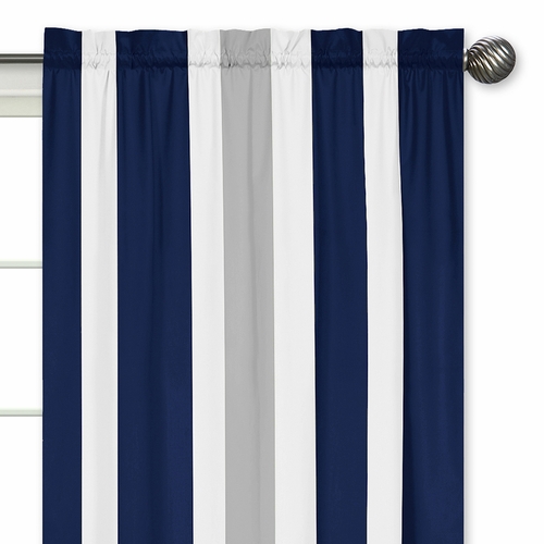 Window Panels for Stripe Navy and Gray Collection - Set of 2 - alt image 2