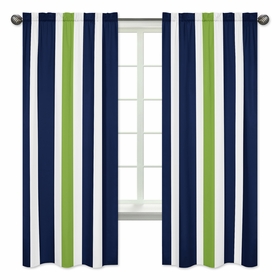 Window Panels for Stripe Navy and Lime Collection  - Set of 2