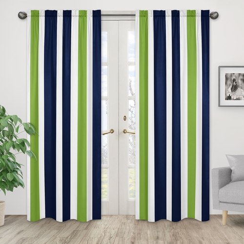 Window Panels for Stripe Navy and Lime Collection  - Set of 2 - alt image 1