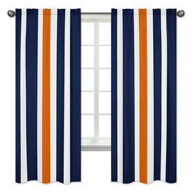 Window Panels for Stripe Navy Blue and Orange Collection  - Set of 2