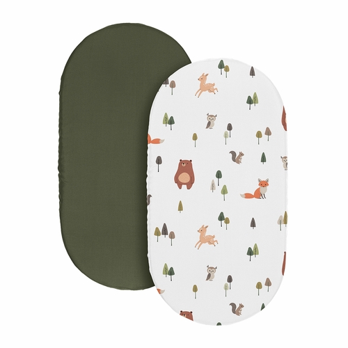 Woodland Animal Pals Collection 2 Pack Baby Bassinet Fitted Sheets - alt image 1