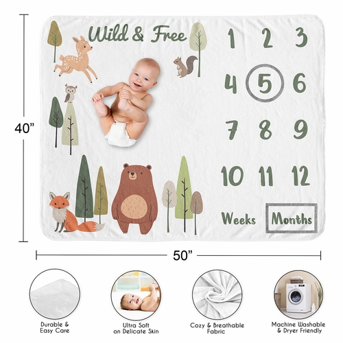 Woodland Animal Pals Collection Monthly Milestone Baby Blanket - alt image 3