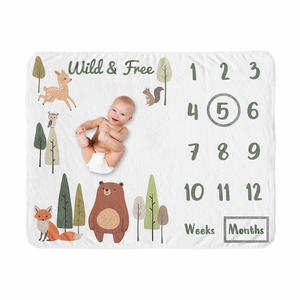 Woodland Animal Pals Collection Monthly Milestone Baby Blanket