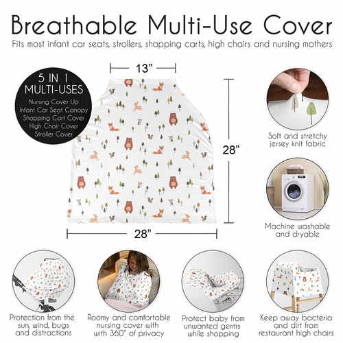 Woodland Animal Pals Collection Multi Use Baby Car Seat and Nursing Cover - alt image 5