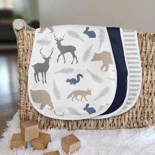 Woodland Animals Collection Absorbent Burp Cloths - 3 Pack Set - alt image 2