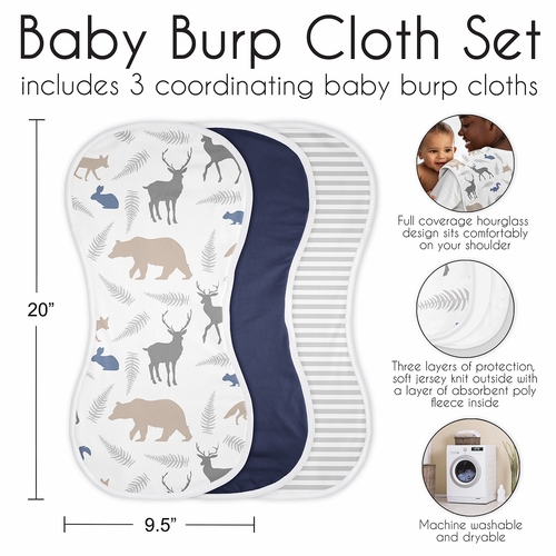 Woodland Animals Collection Absorbent Burp Cloths - 3 Pack Set - alt image 5