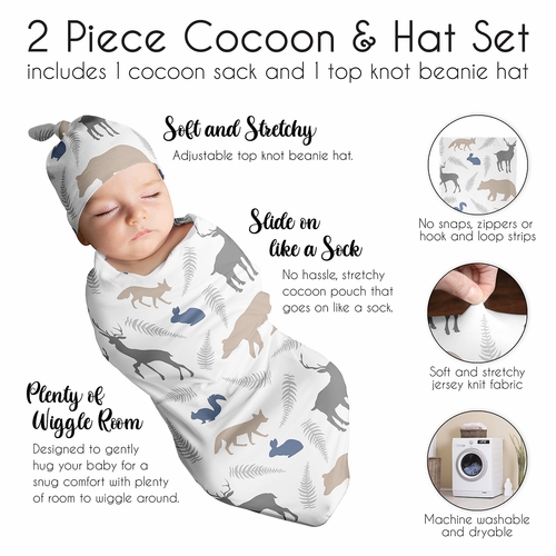 Woodland Animals Collection Baby Cocoon and Beanie Hat - 2 Piece Set - alt image 5