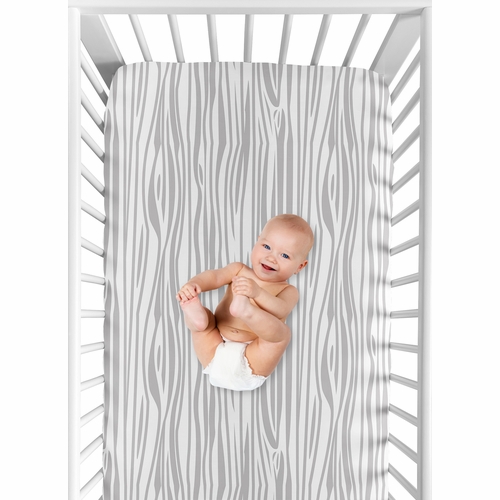 Woodland Animals Collection Crib Sheet - Wood Grain Print - alt image 3