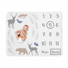 Woodland Animals Collection Monthly Milestone Baby Blanket