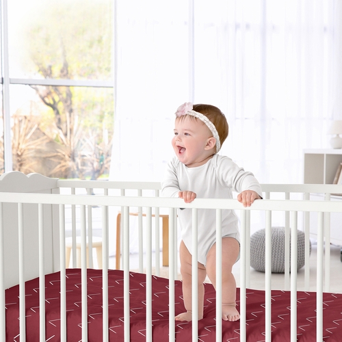 Woodland Arrow Burgundy Red and White Crib Sheet - alt image 1