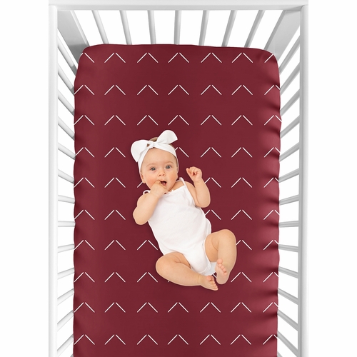 Woodland Arrow Burgundy Red and White Crib Sheet - alt image 3