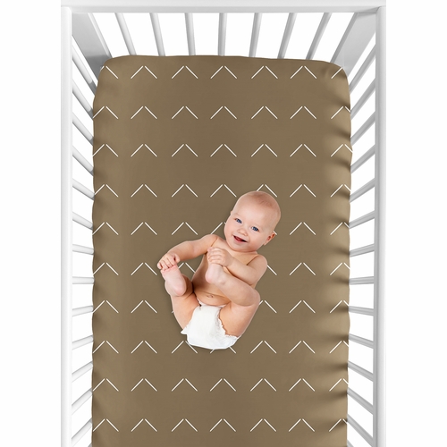 Woodland Arrow Cocoa Brown and White Crib Sheet - alt image 3