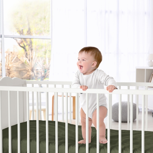 Woodland Camo Collection 2 Pack Crib Sheets - Solid Green - alt image 2