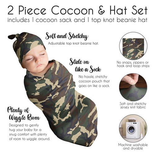 Woodland Camo Collection Baby Cocoon and Beanie Hat - 2 Piece Set - alt image 5