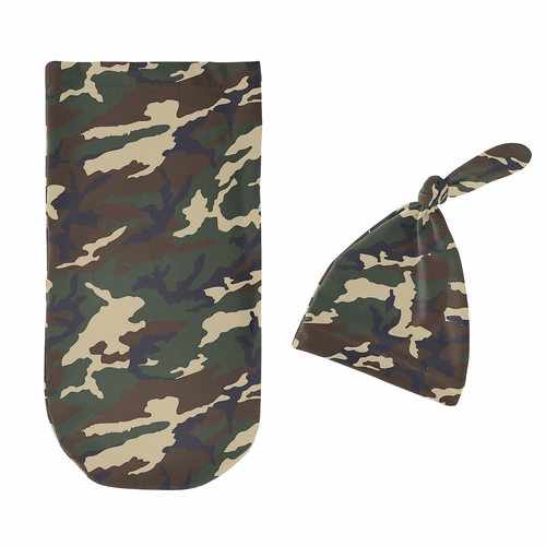 Woodland Camo Collection Baby Cocoon and Beanie Hat - 2 Piece Set - alt image 1