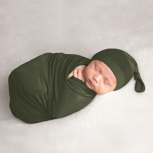 Woodland Camo Collection Baby Cocoon and Beanie Hat - 2 Piece Set - Solid Green