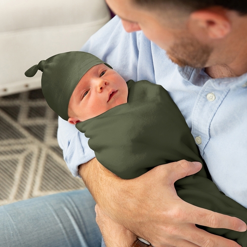 Woodland Camo Collection Baby Cocoon and Beanie Hat - 2 Piece Set - Solid Green - alt image 2