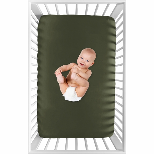 Woodland Camo Collection Mini Crib Sheet - Solid Dark Green - alt image 2