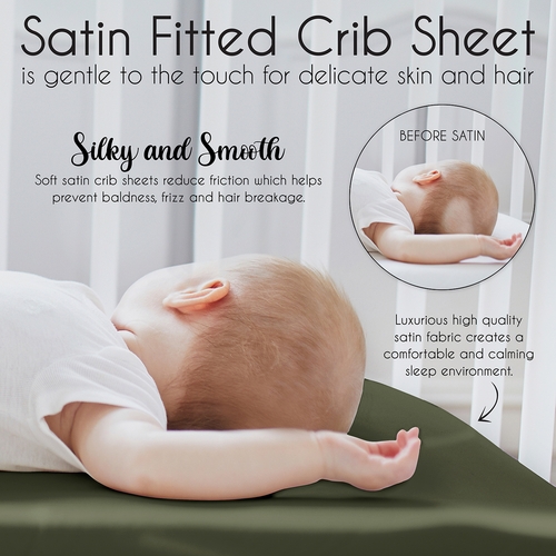 Woodland Camo Collection Satin Fitted Crib Sheet - Solid Dark Green - alt image 4