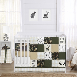 Woodland Camo Collection Sweet Jojo Designs 6 Piece Crib Bedding + BreathableBaby Breathable Mesh Liner Pad