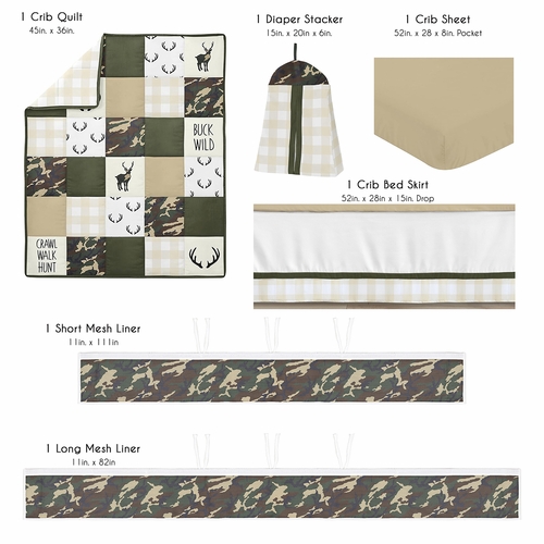 Woodland Camo Collection Sweet Jojo Designs 6 Piece Crib Bedding + BreathableBaby Breathable Mesh Liner - alt image 1