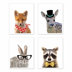 Woodland Forest Animal Collection Wall Art Prints - Set of 4 - Funny