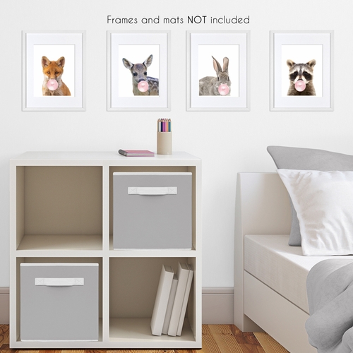 Woodland Forest Animal Collection Wall Art Prints - Set of 4 - Pink Bubble - alt image 1