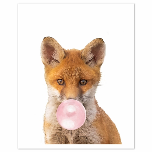 Woodland Forest Animal Collection Wall Art Prints - Set of 4 - Pink Bubble - alt image 2