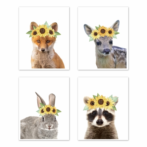 Woodland Forest Animal Wall Art Prints - Set of 4 - Sunflower