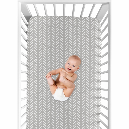 Woodland Friends Collection Crib Sheet - Herringbone Print - alt image 3