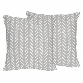 Woodland Friends Collection Grey Herringbone Print Decorative Accent Throw Pillows - Set of 2
